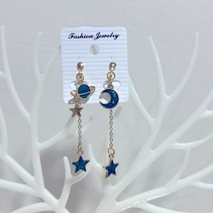NEW Asymmetrical Sailor Neptune Inspired Dangle Clip On Earrings